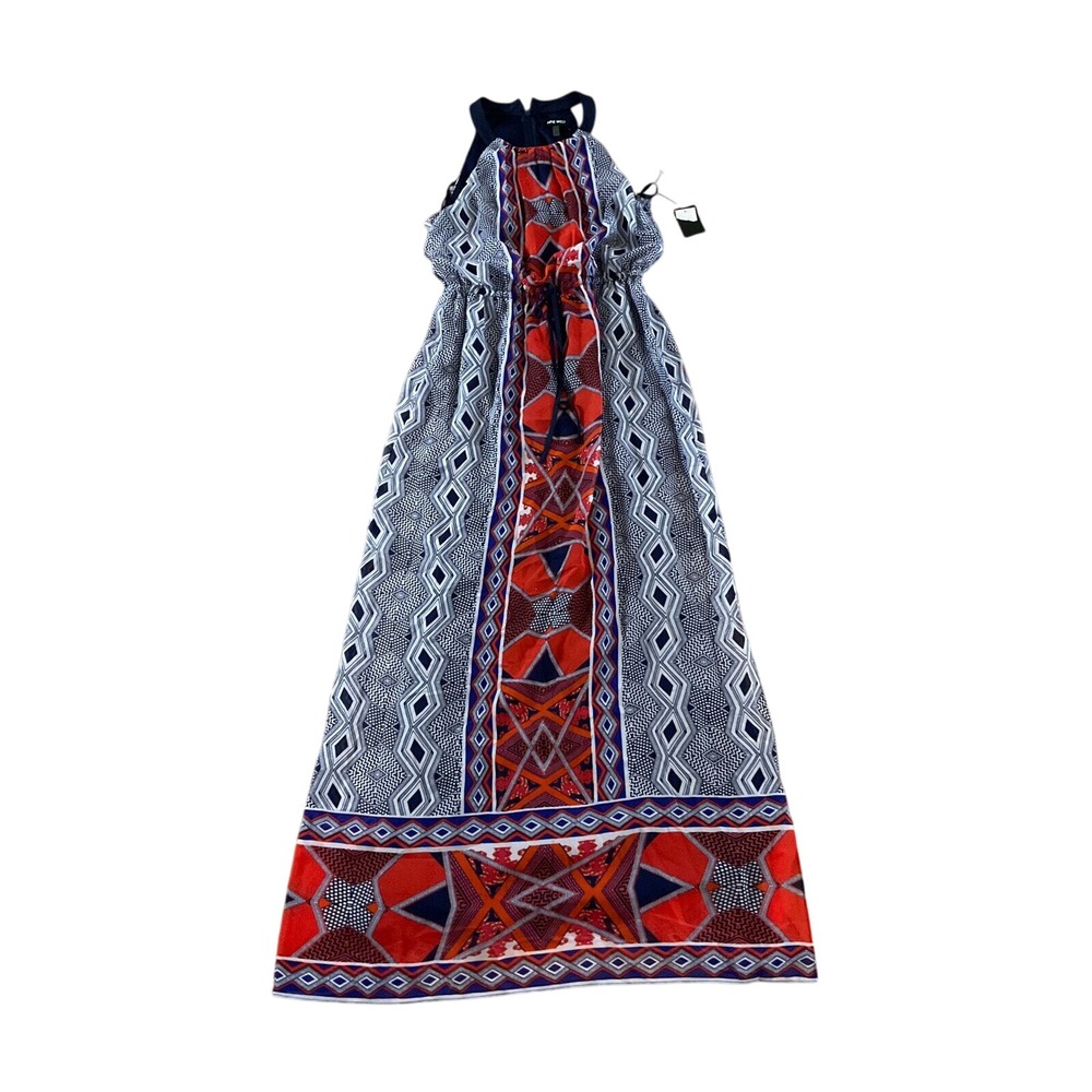 Nine West Womens Sleeveless Printed Drawstring Gathered Neck Maxi‎ Dress Sz. 4